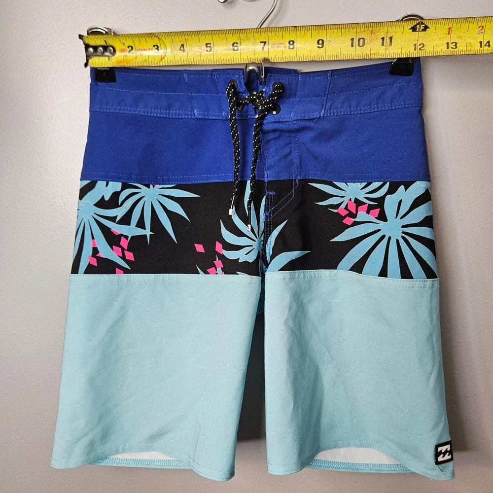 Billabong Recycler Tribong Pro Board Shorts Boys 23 Blue Floral Palm Swim Trunks